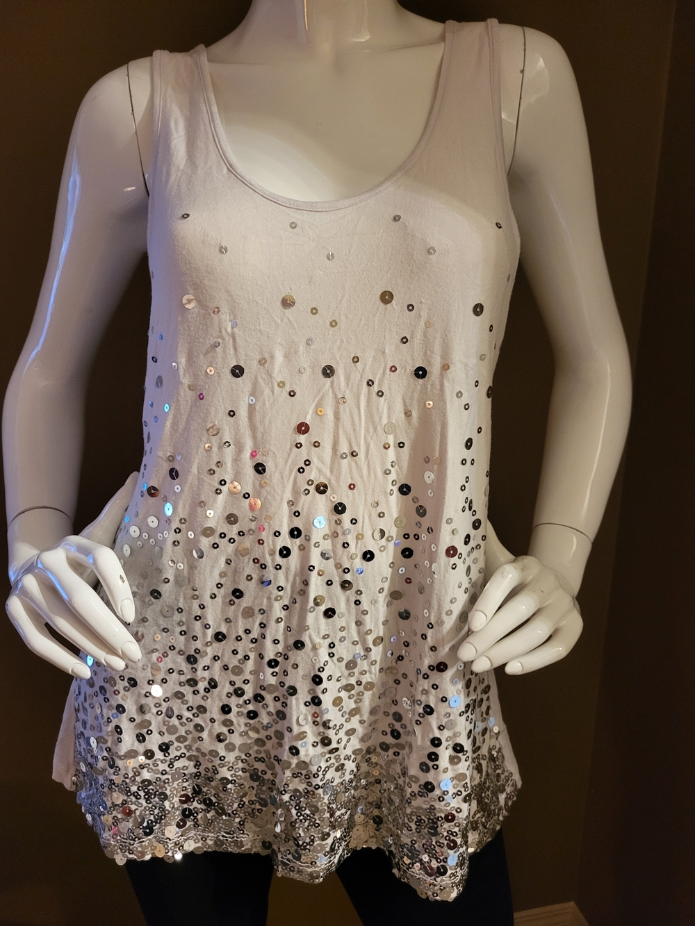 Charlotte Russe White Sequin Scoop Tank Top